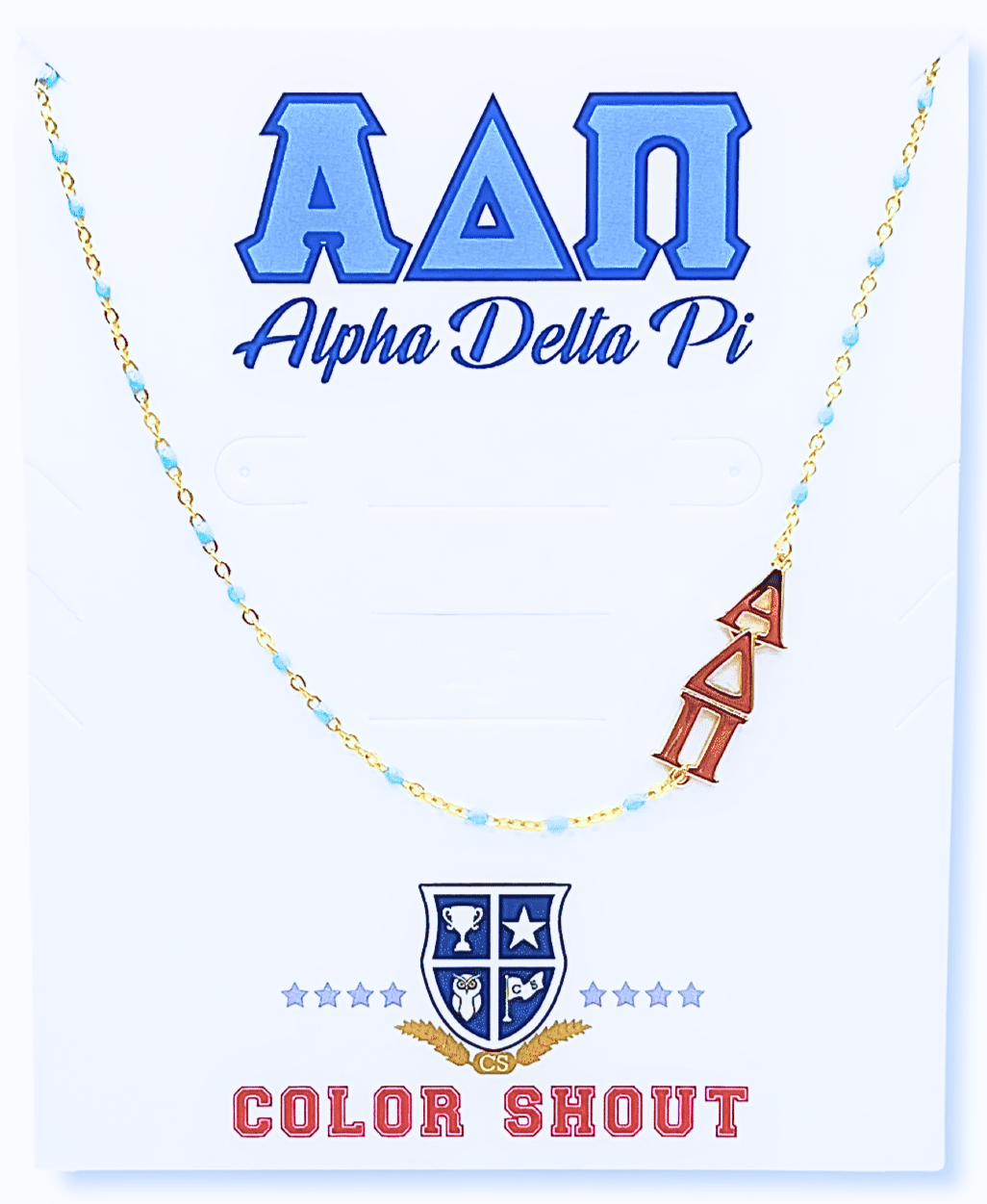 The Sorority Necklace: Side Set Greek letters on Enamel Bead: Alpha Delta Pi