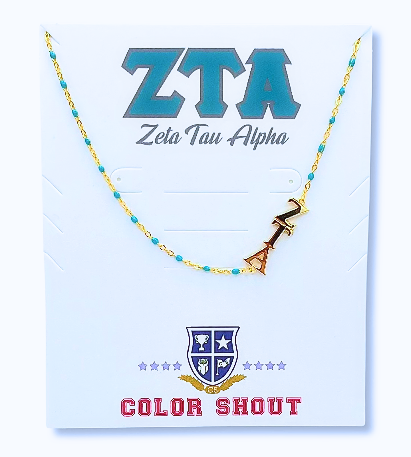 The Sorority Necklace: Side Set Greek letters on Enamel Bead: Zeta Tau Alpha