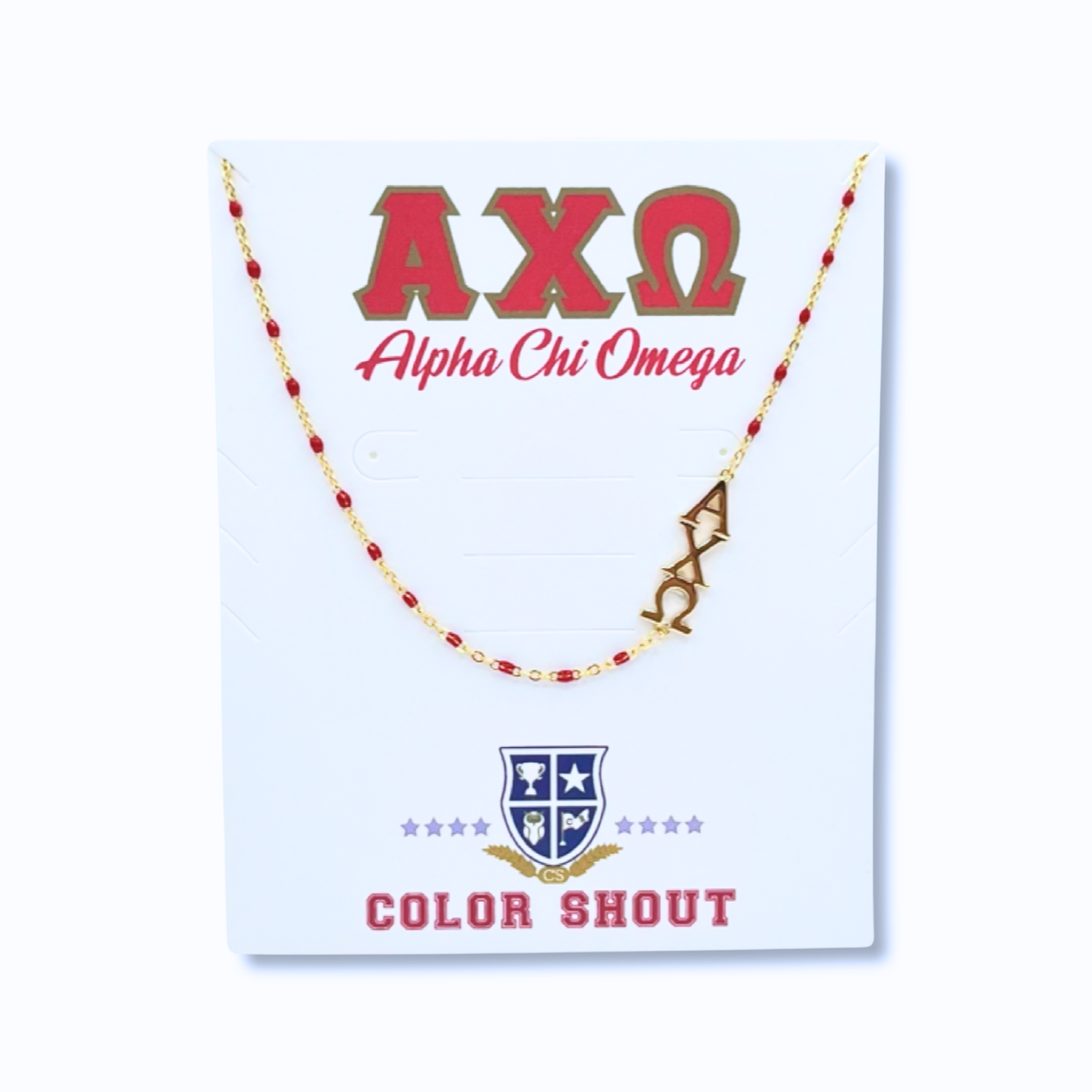 The Sorority Necklace: Side Set Greek letters on Enamel Bead: Alpha Chi Omega