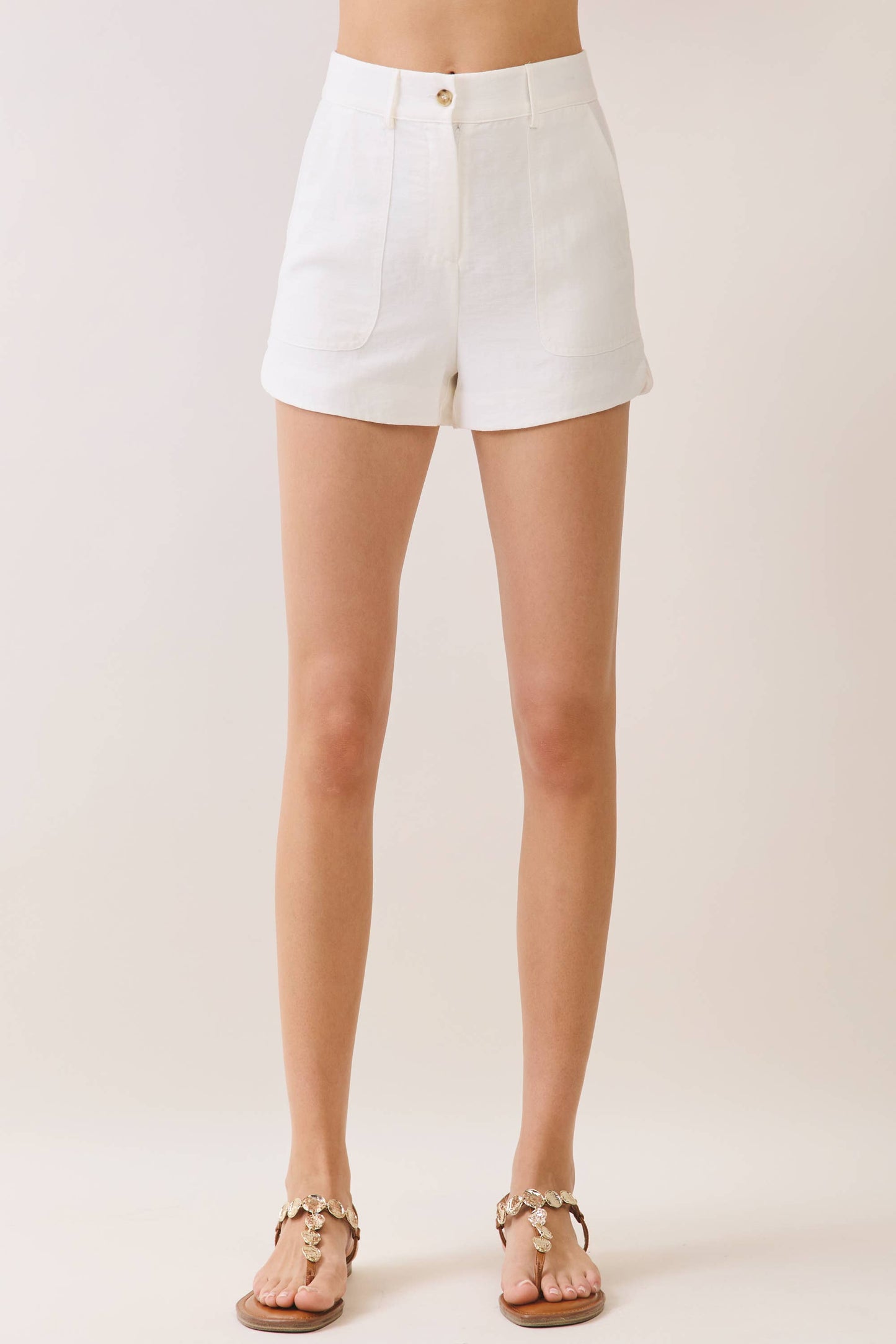 High Waist Pocket Detail Shorts: White