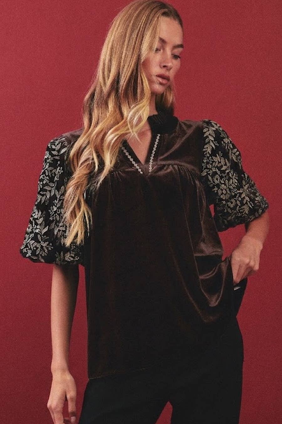 Brown Velvet Blouse