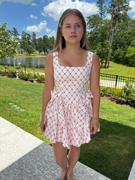 Peach Love Red Bow Summer Dress