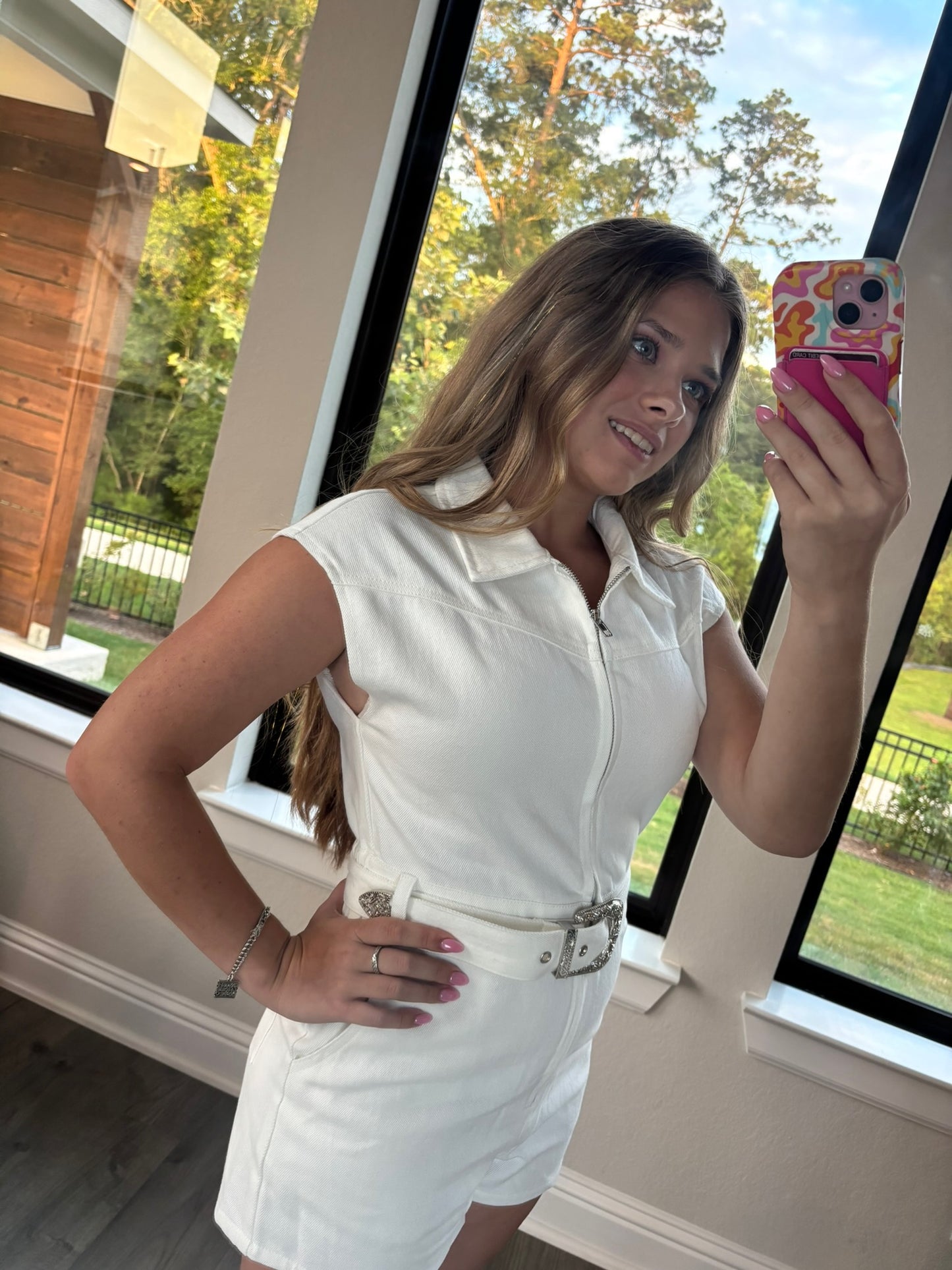 Zip-Up Belted Cotton Romper