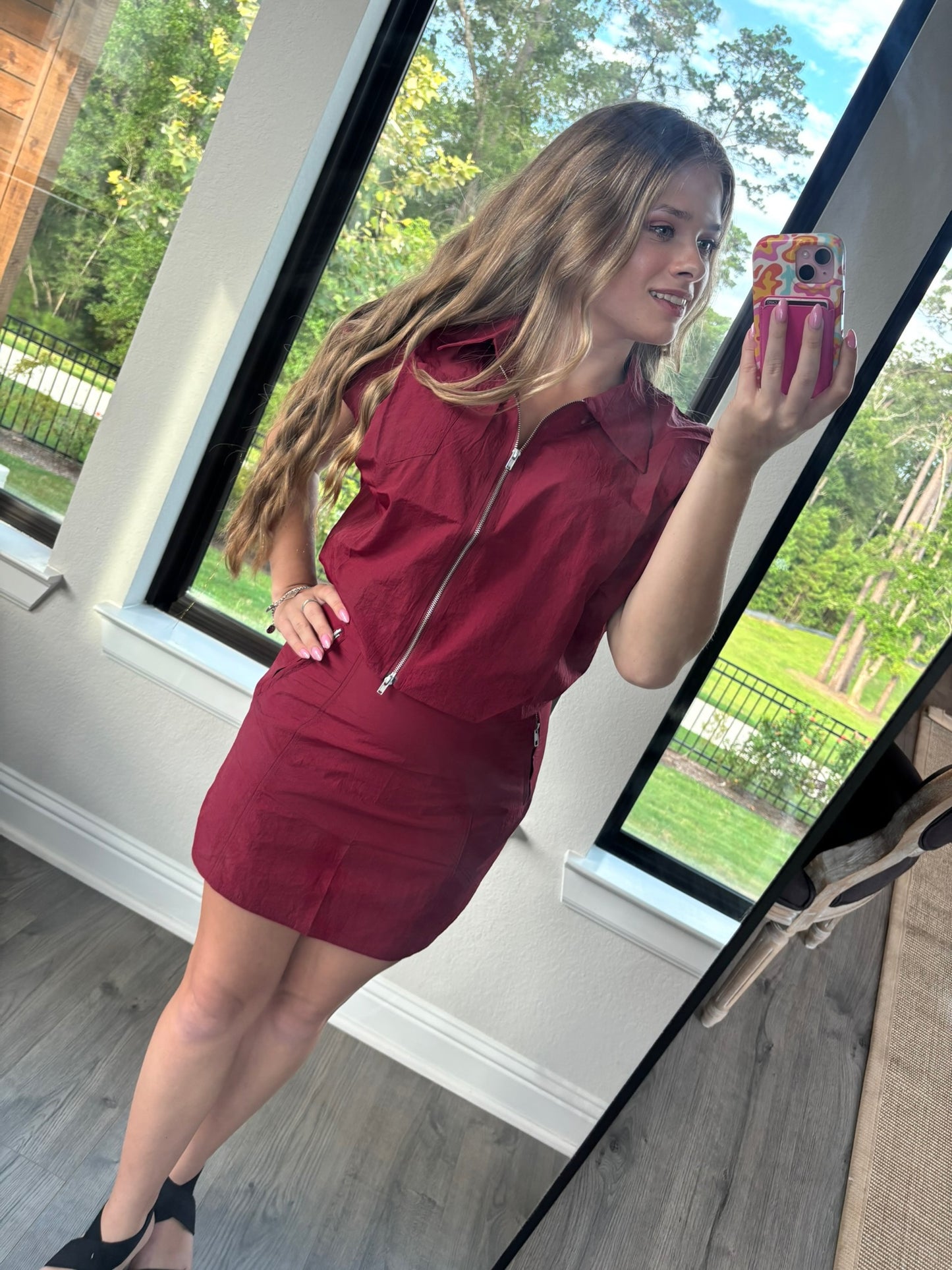 FRONT POCKET GAME DAY ZIPPER TOP & Skirt