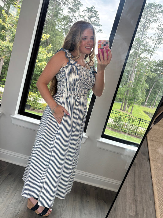Alys Blue Stripe Midi Dress