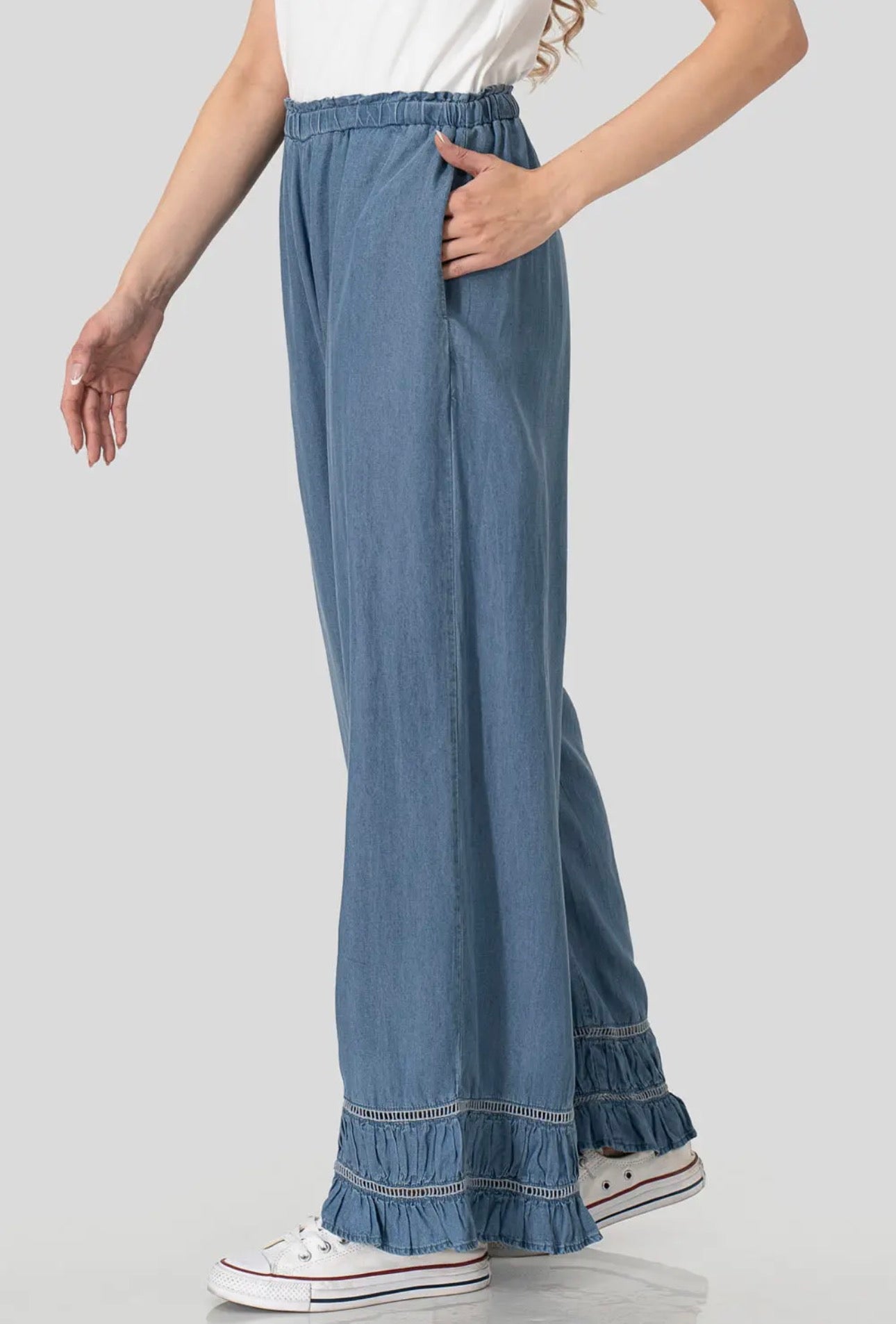 Ruffle Bottom Light Denim