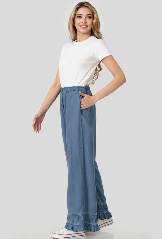 Ruffle Bottom Light Denim