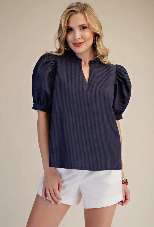 Blue Puff Sleeve Top