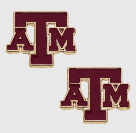 Texas A&M Aggies Enamel Logo Stud
Earrings in Shiny Gold