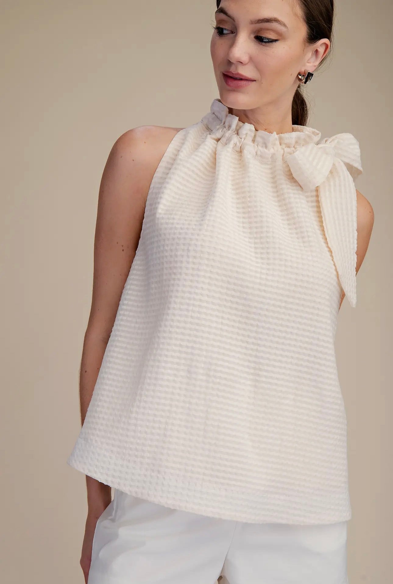 White Tie Neck Top