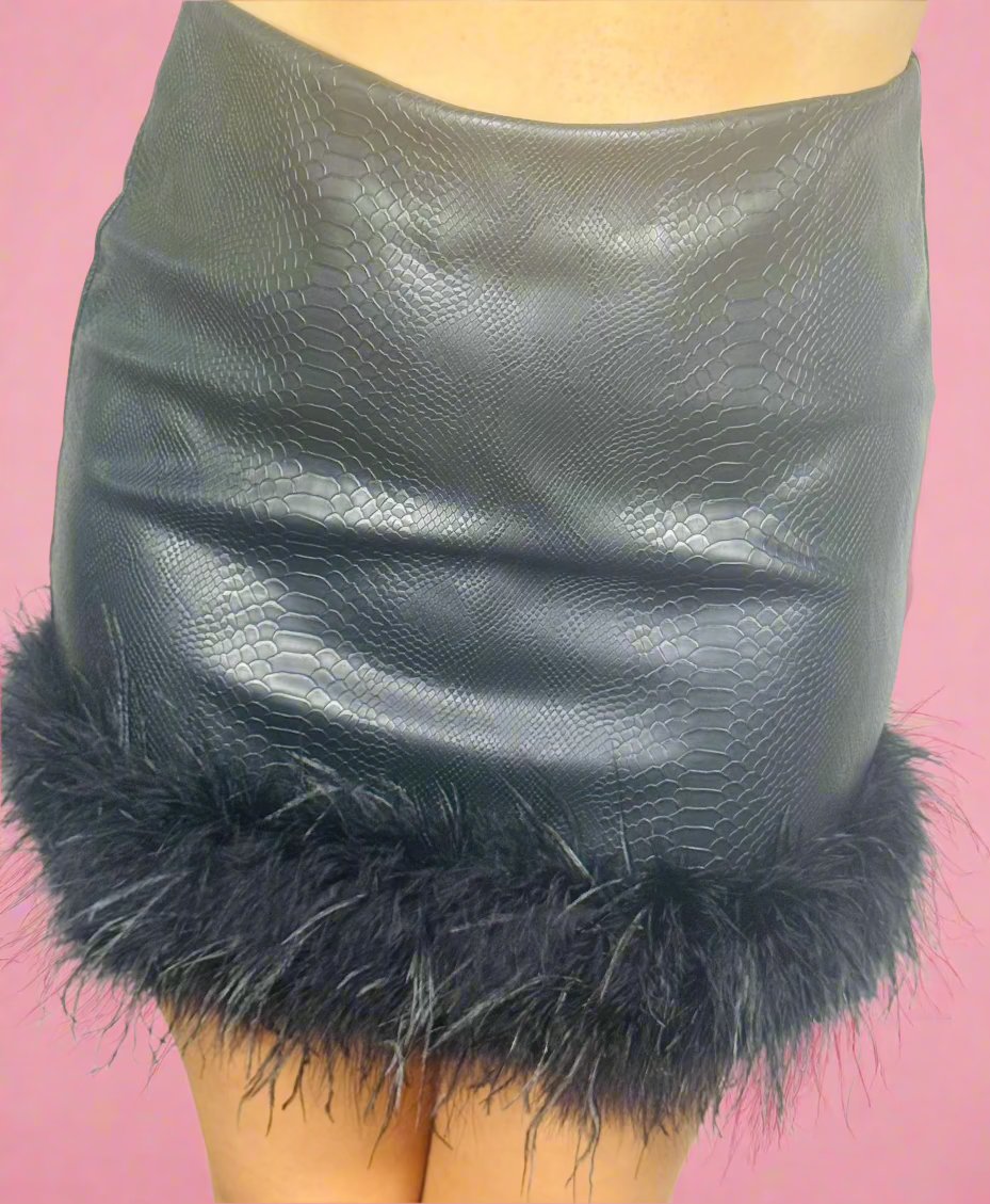 Black Leather Feather Skirt