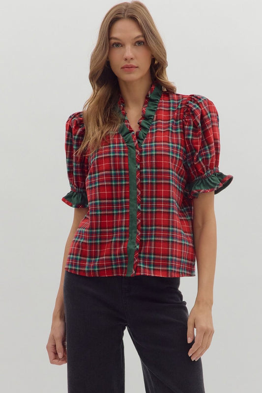 Red Plaid Holiday Top