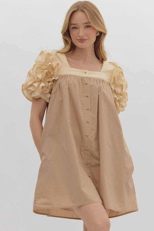 Mocha Ruffle Sleeve Dress