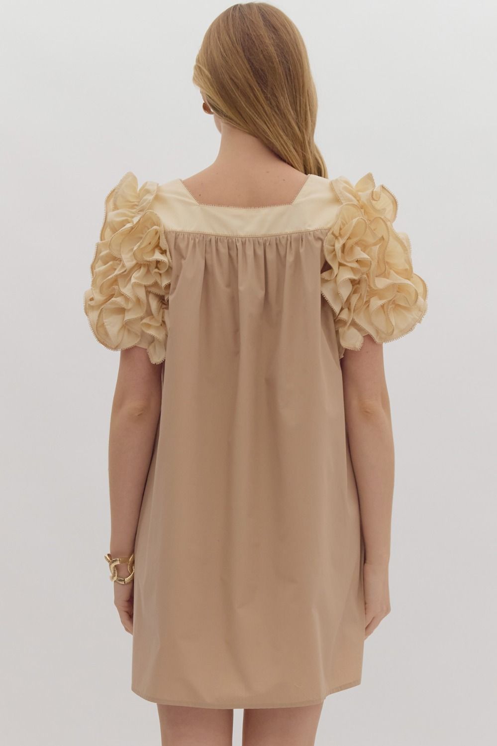Mocha Ruffle Sleeve Dress