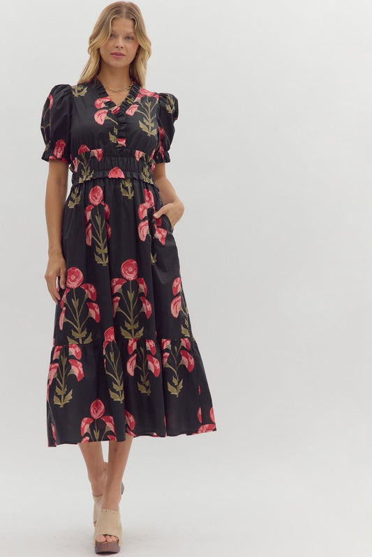Vivienne Black Floral Dress
