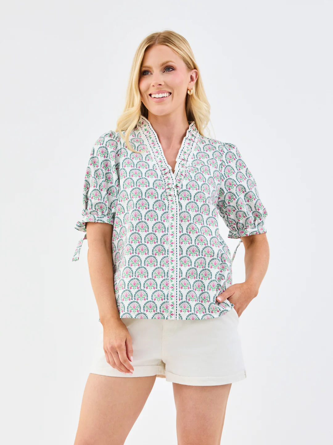 Mary Square Brynn Top | Sunshower Flora White