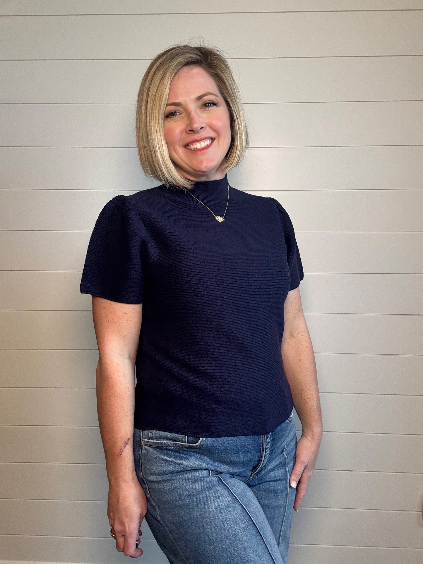 Cambria Mock Neck Navy