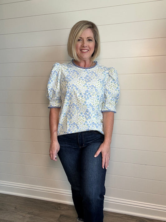 Thea Top: Larkspur Fields Blue