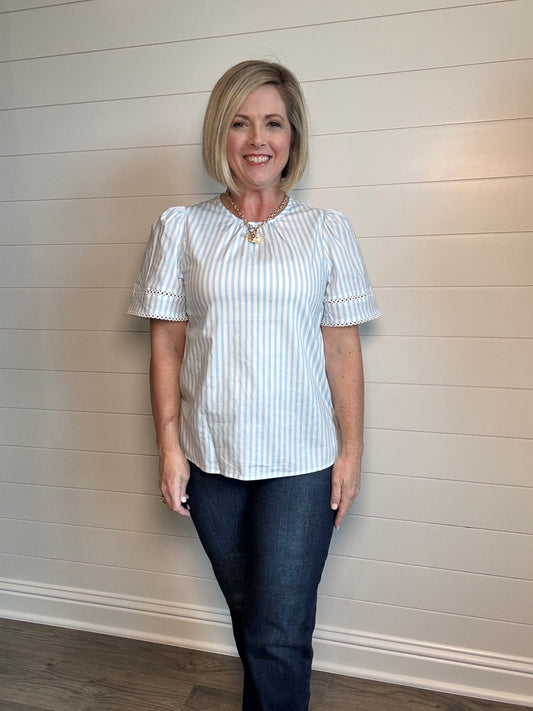 Tabby Pinstripe Blue Top