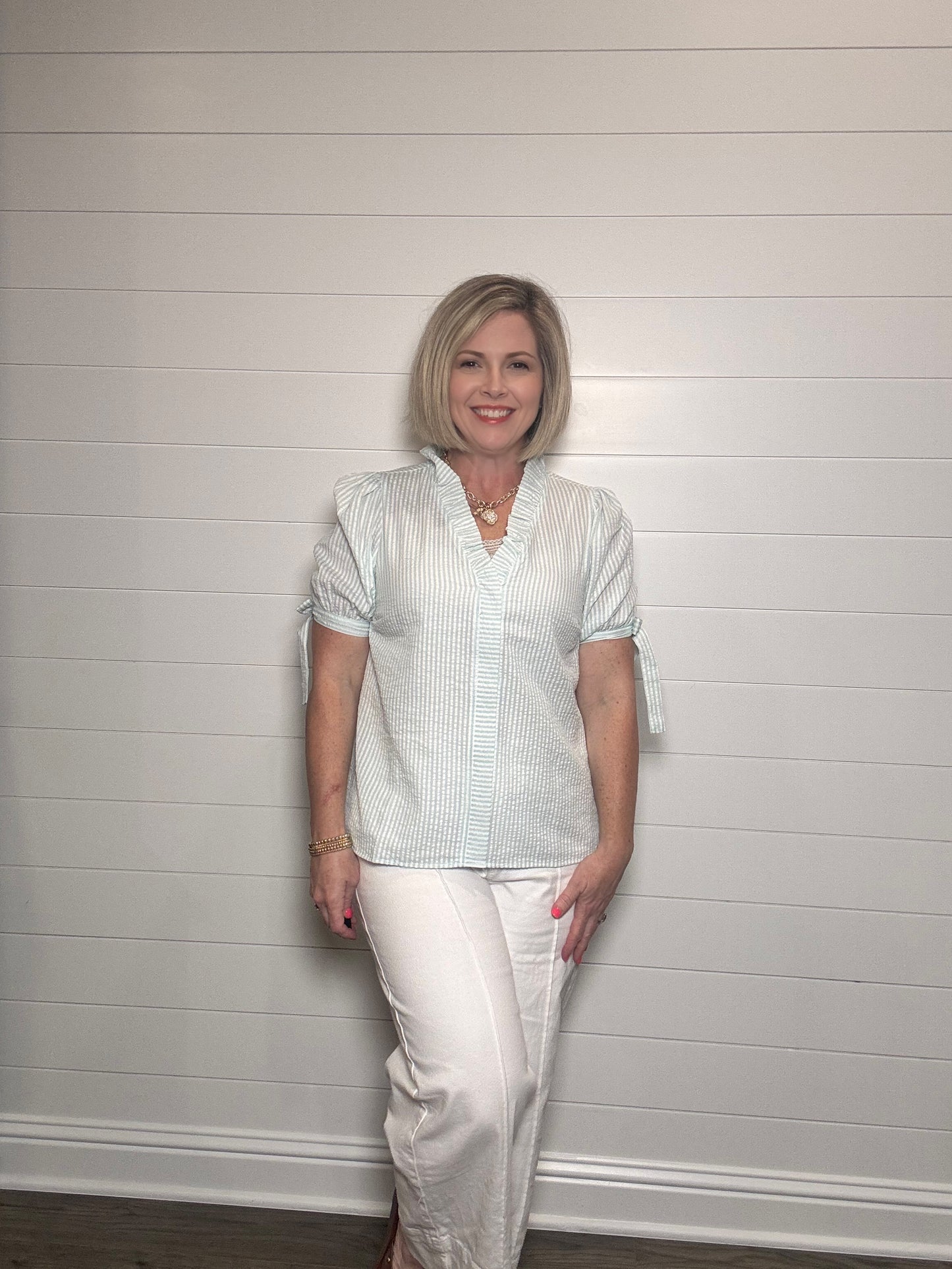 Brynn Top |  Seafoam + White