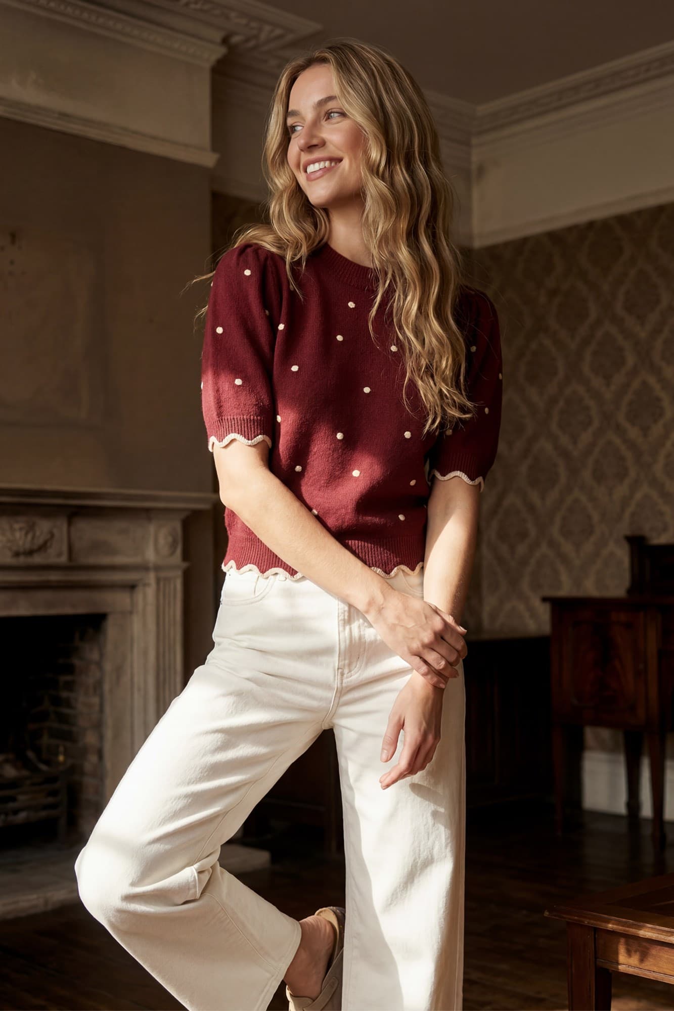 Wine Polka Dot Sweater
