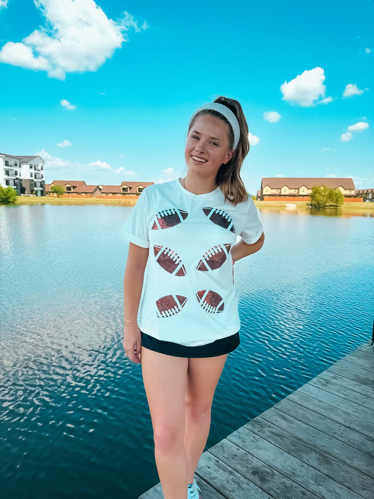 Sequined Football T Shirt