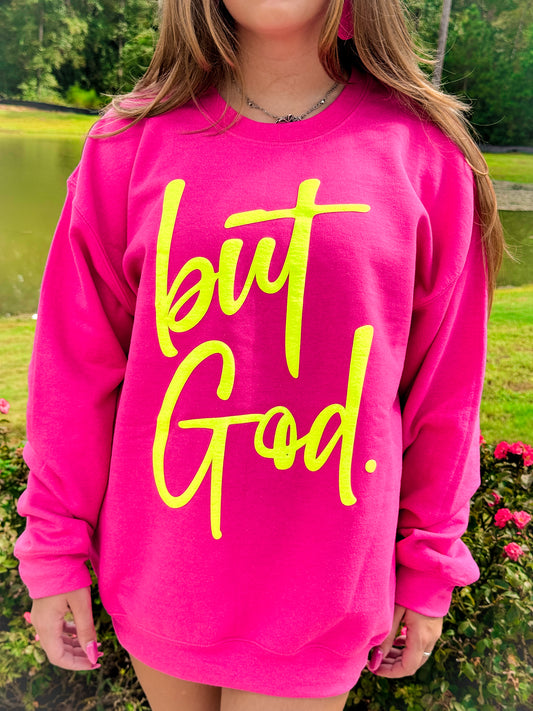 Puff But God Adult Sweatshirt: Pink