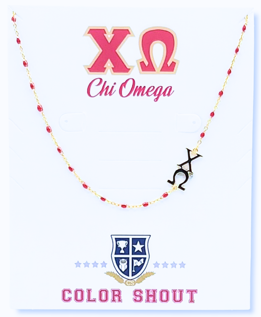 The Sorority Necklace: Side Set Greek letters on Enamel Bead: Chi Omega