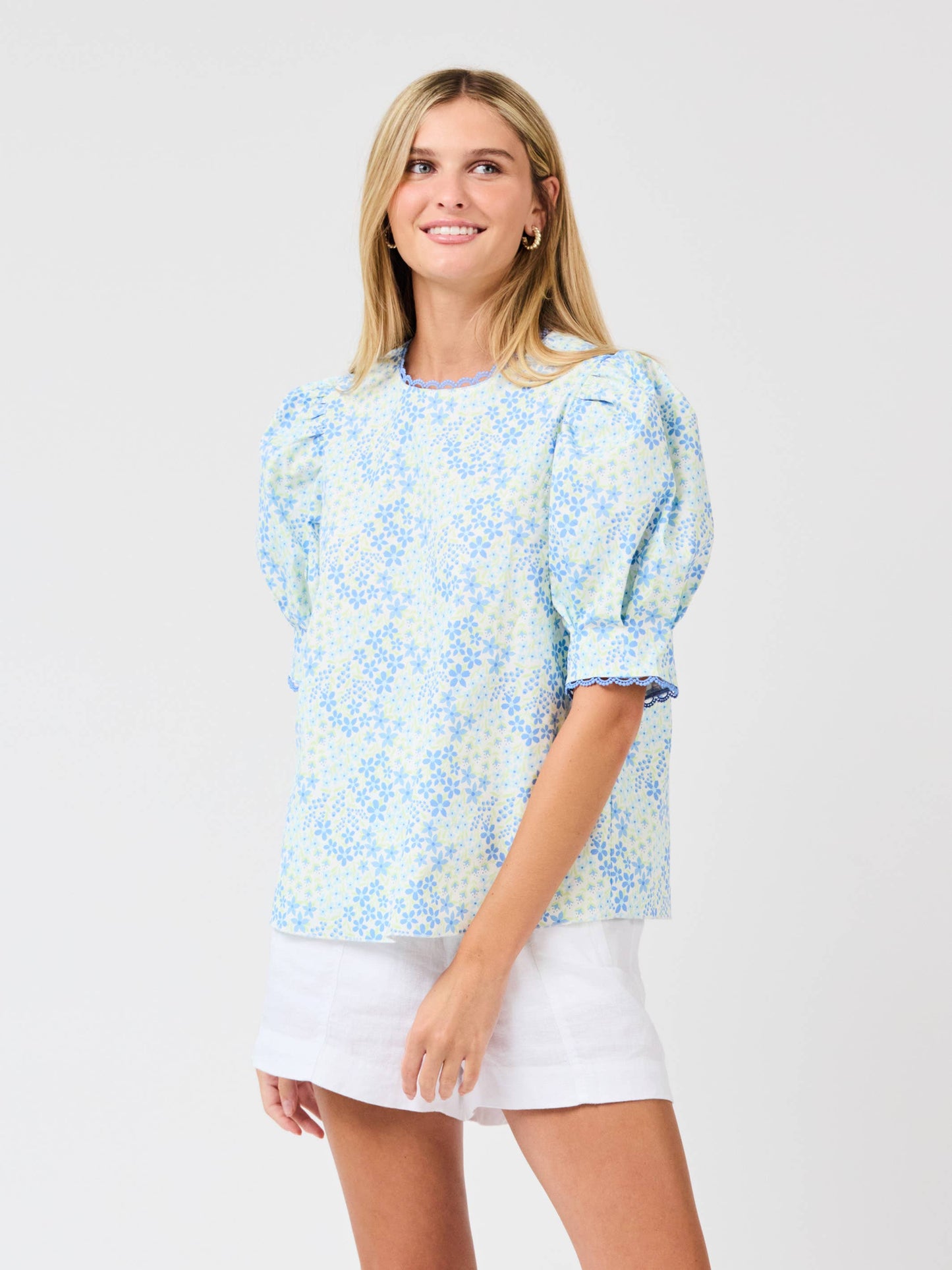 Thea Top: Larkspur Fields Blue