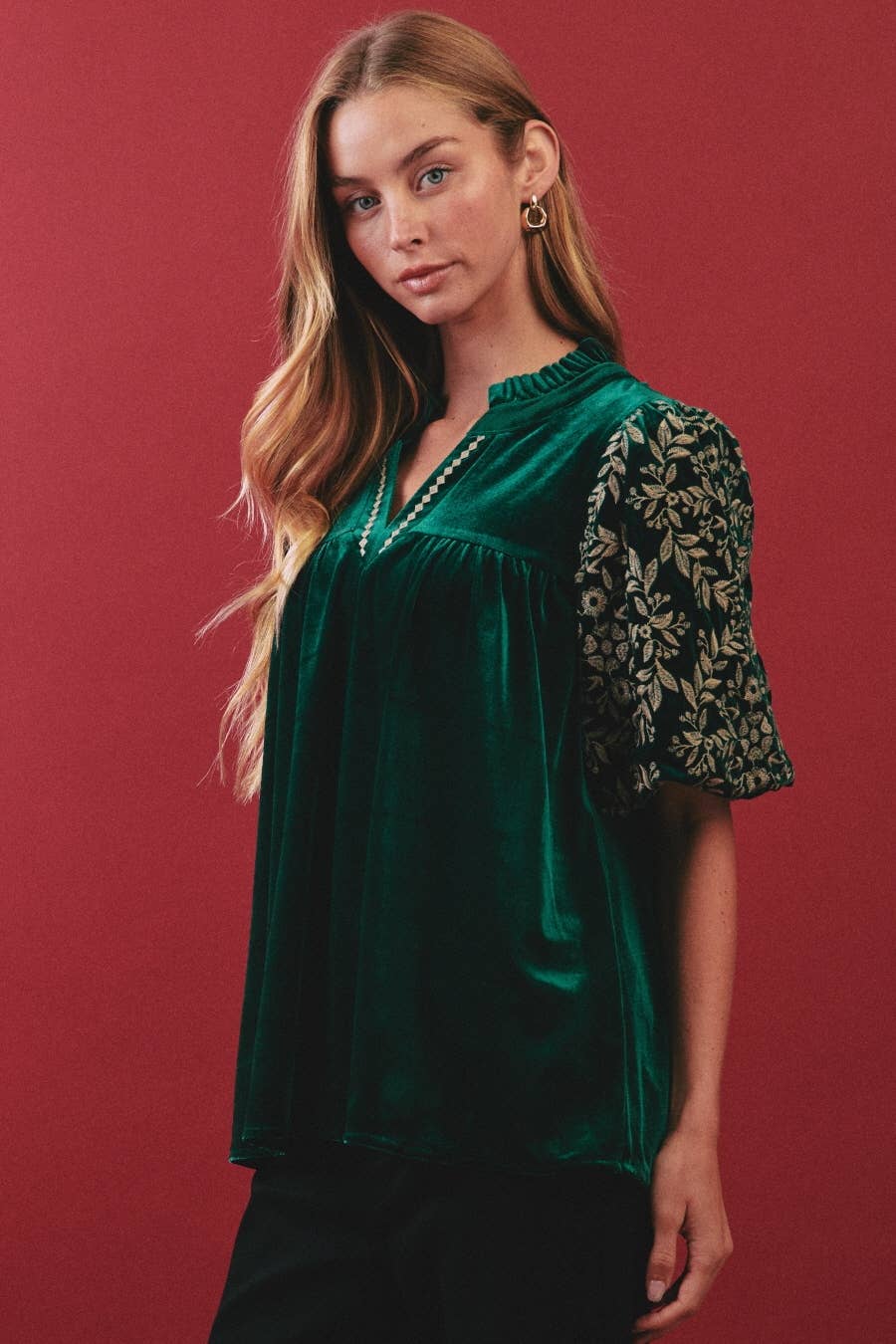 Hunter Green Velvet Blouse