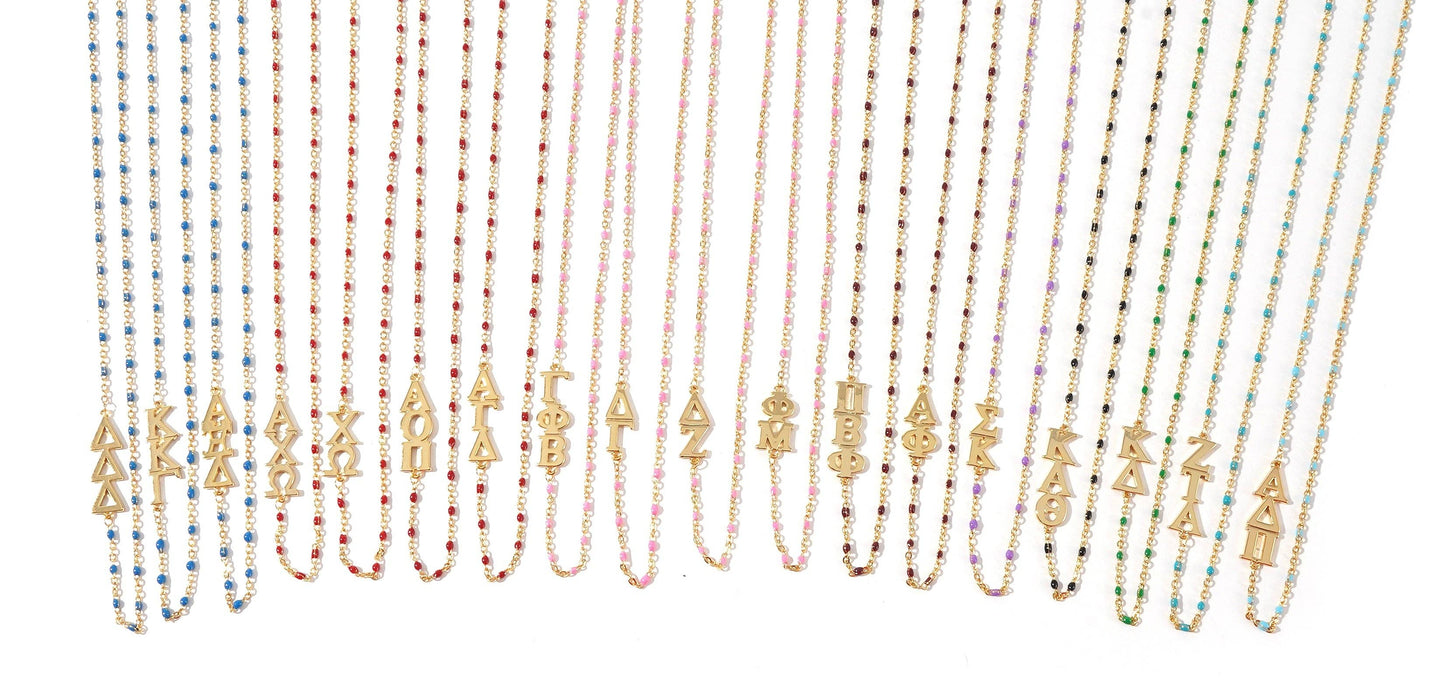 The Sorority Necklace: Side Set Greek letters on Enamel Bead: Alpha Chi Omega