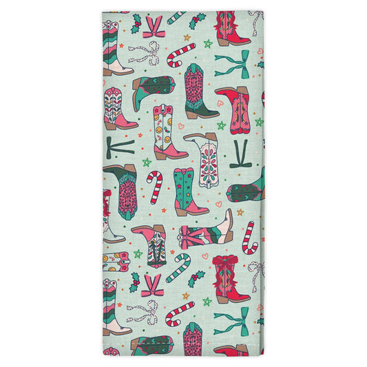 Christmas Western Cowgirl Boots Tea Towel