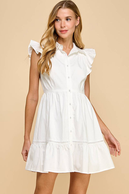 Button Up Ruffled Sleeves Dres