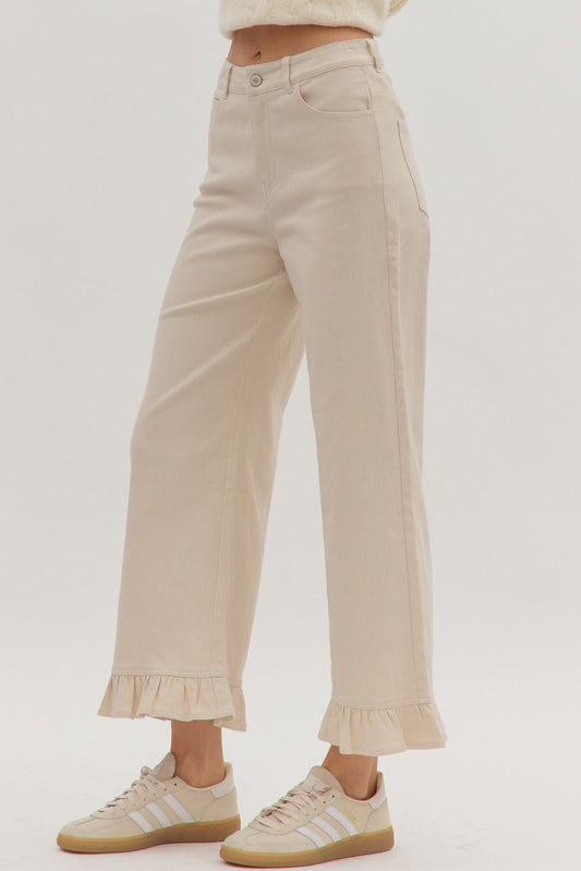 Ecru Ruffle Bottom Pants