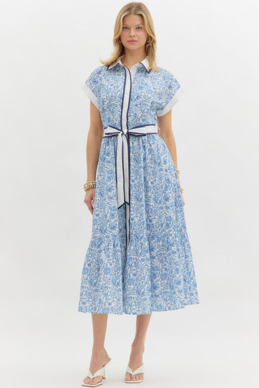 Blue Floral Midi Dress
