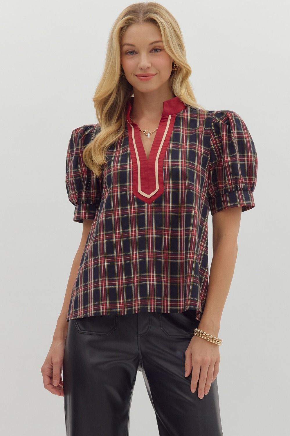 Navy Plaid Top