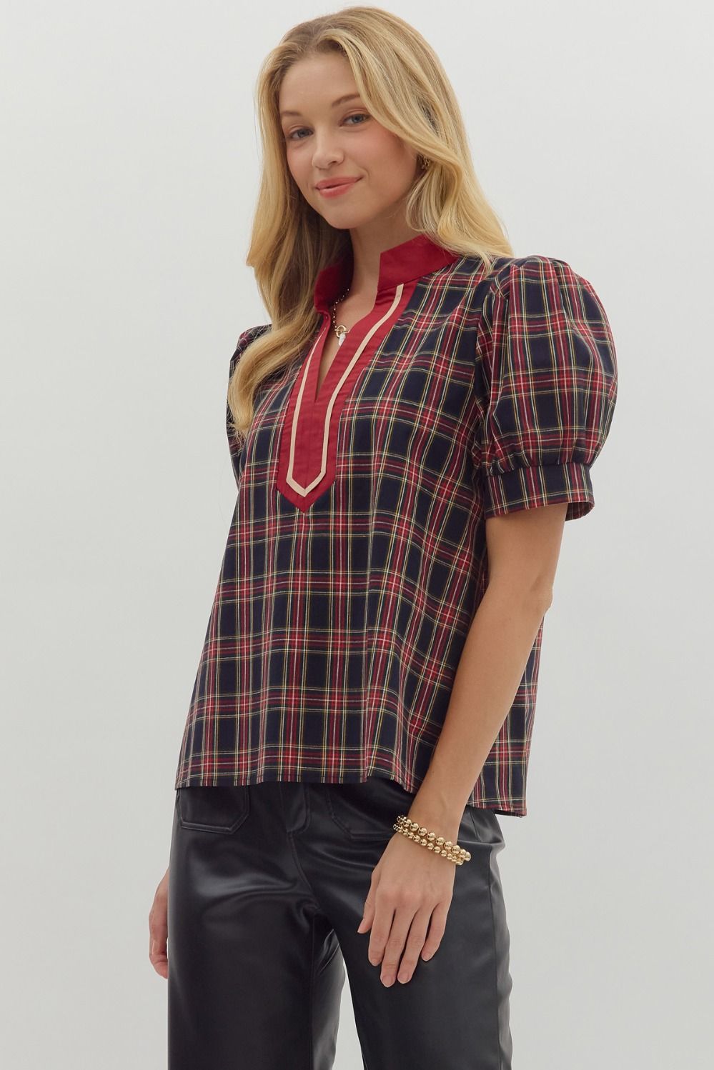 Navy Plaid Top