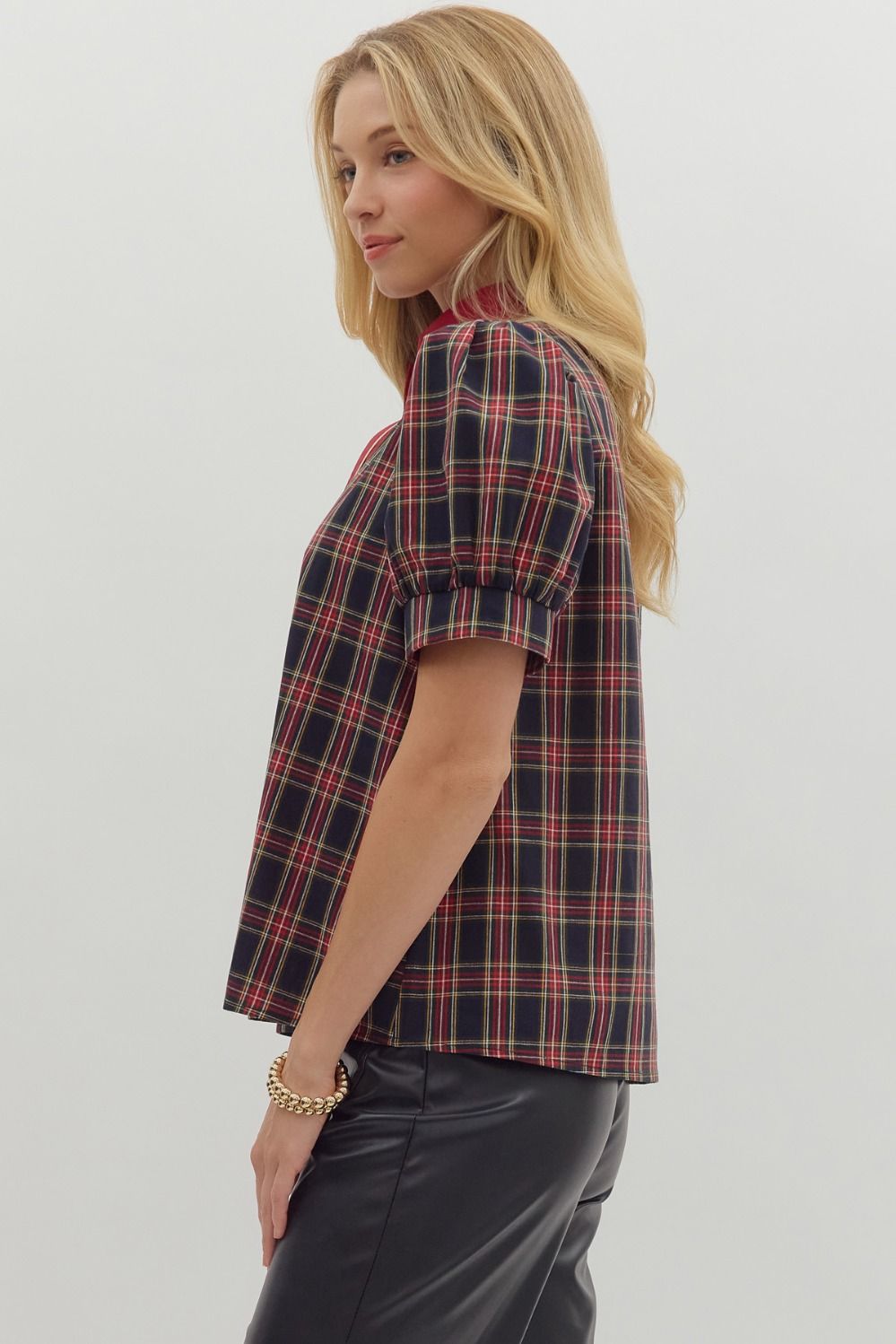 Navy Plaid Top