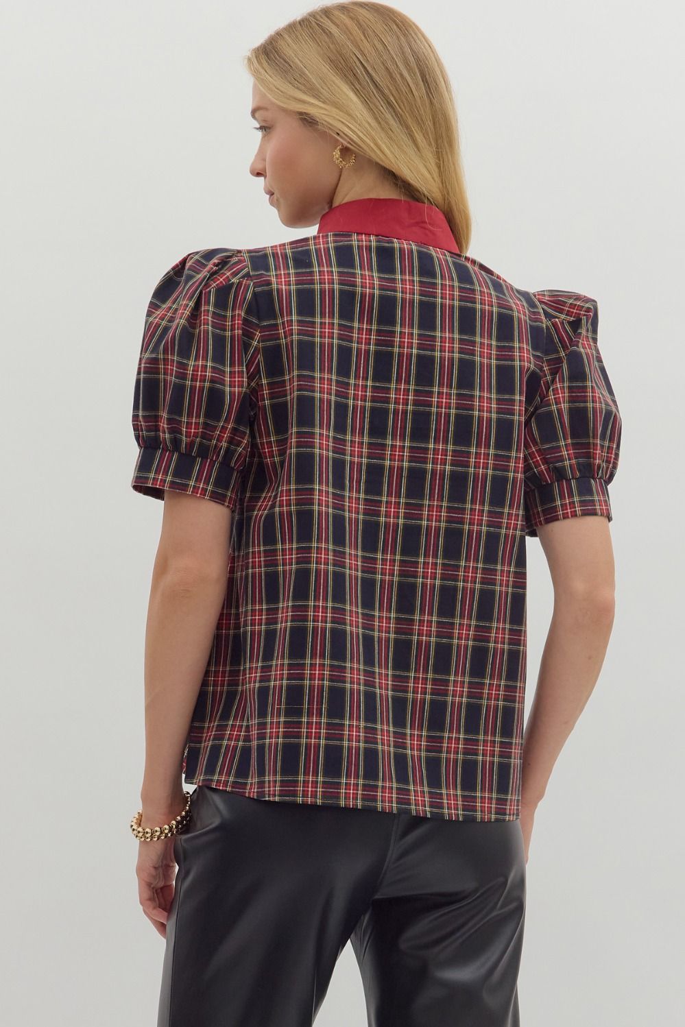 Navy Plaid Top