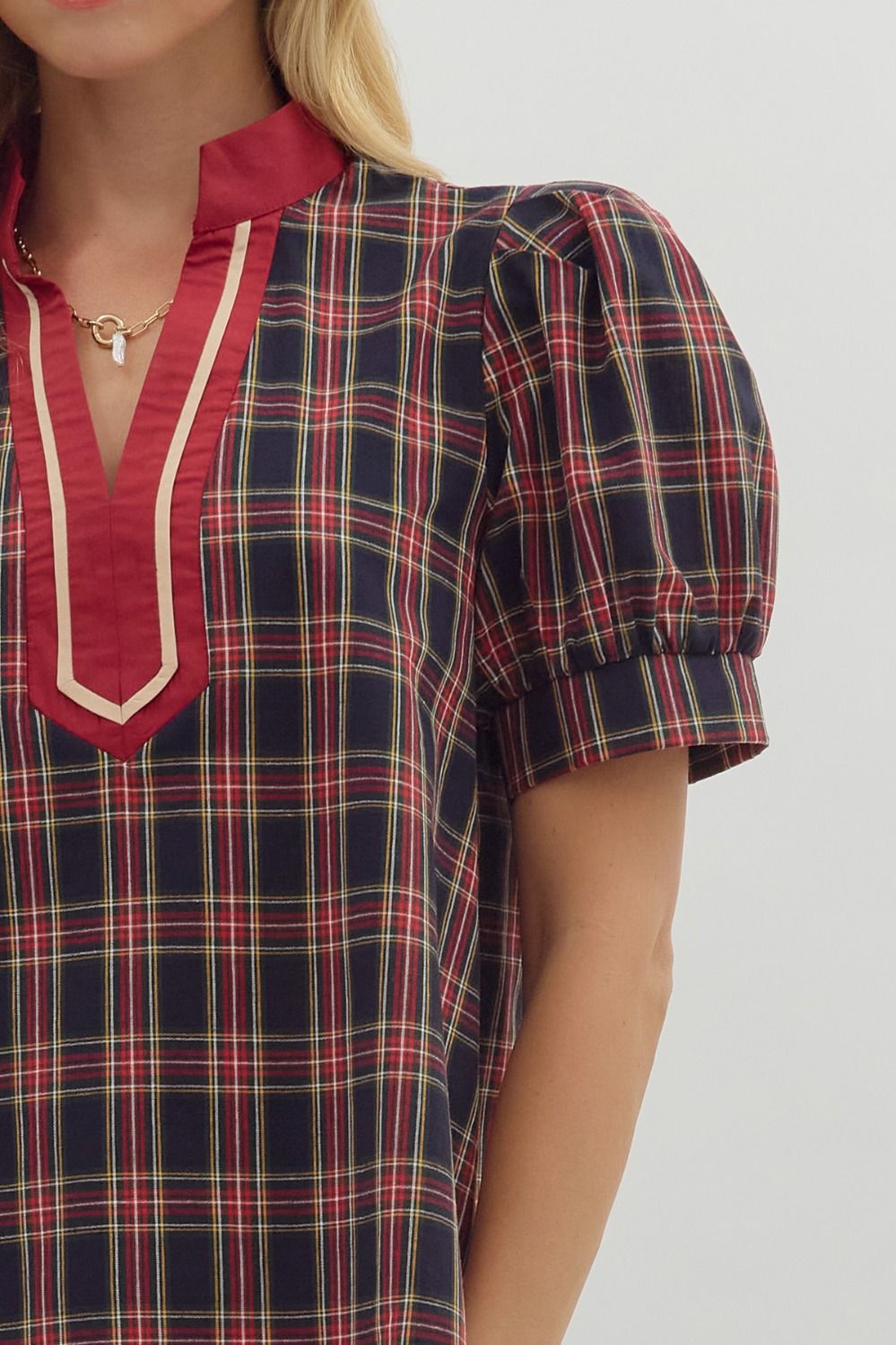 Navy Plaid Top
