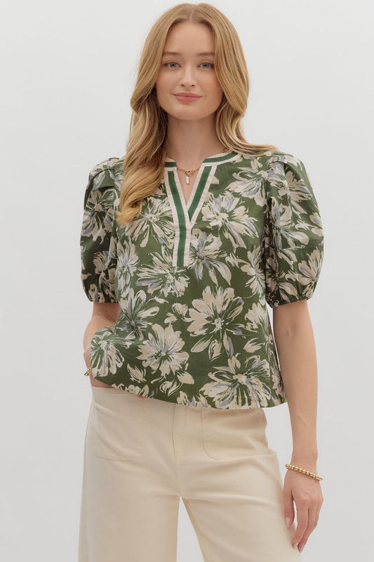 Olive Floral Top