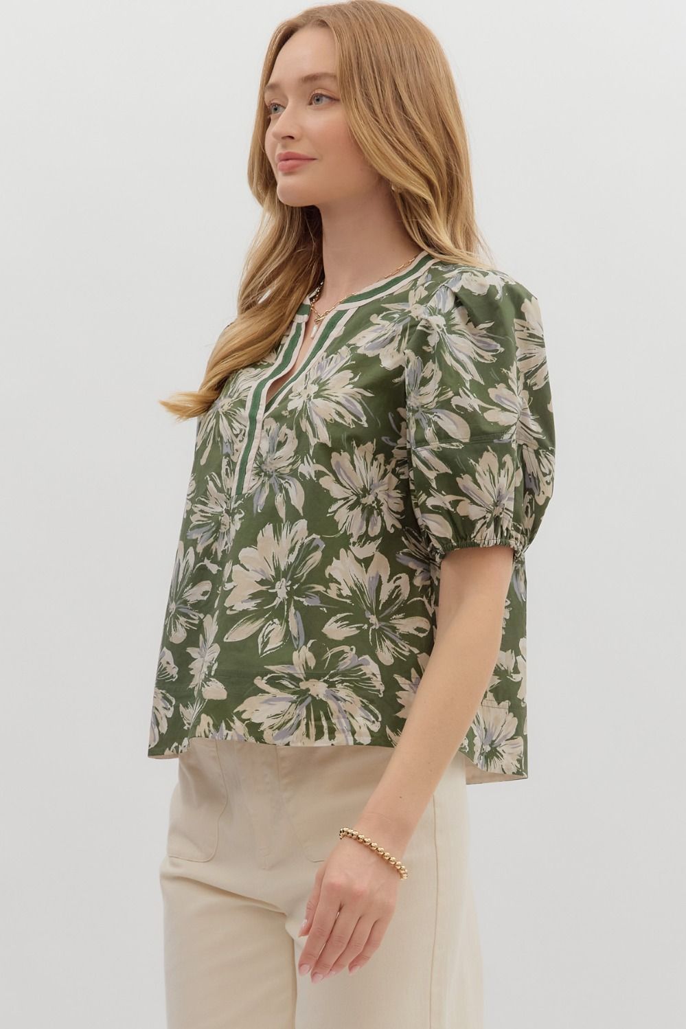 Olive Floral Top