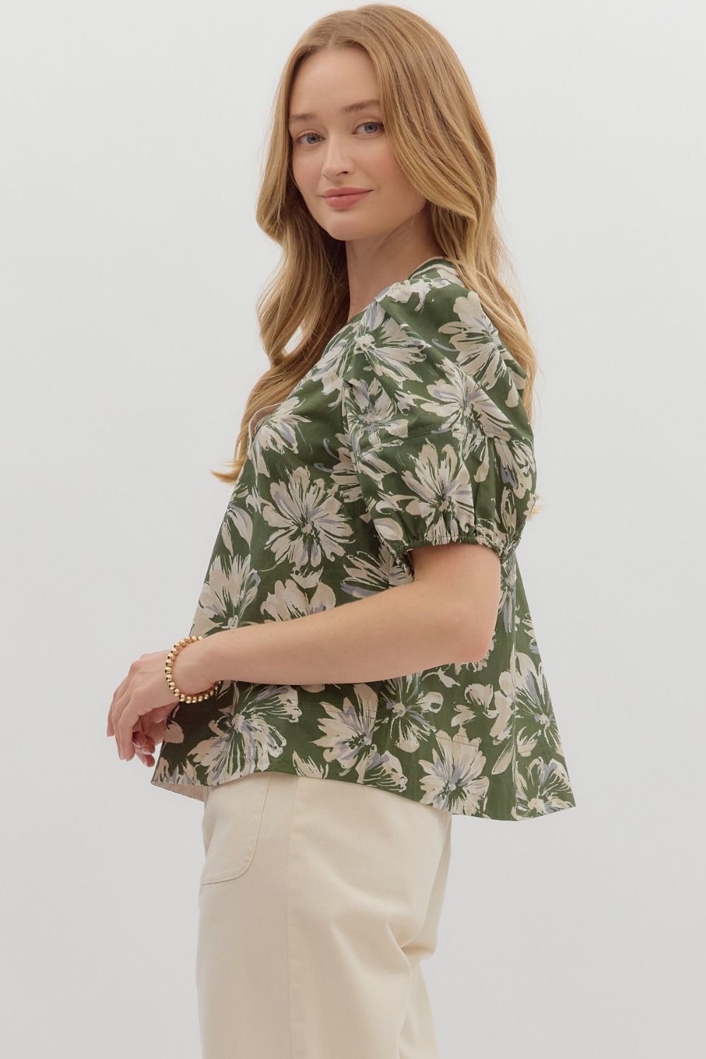 Olive Floral Top