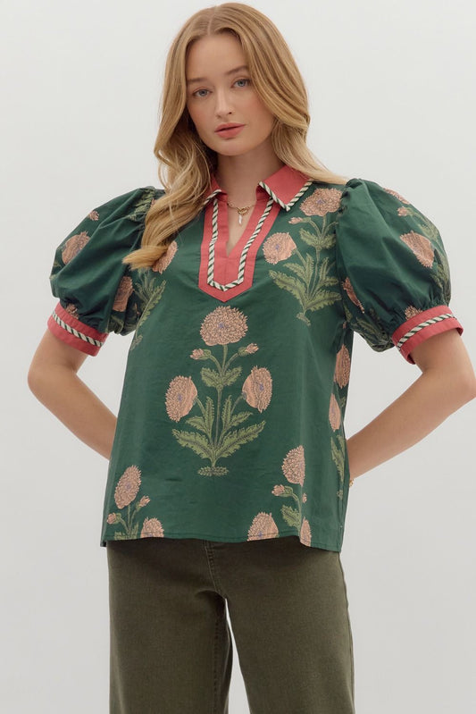 Macy Floral Green Top