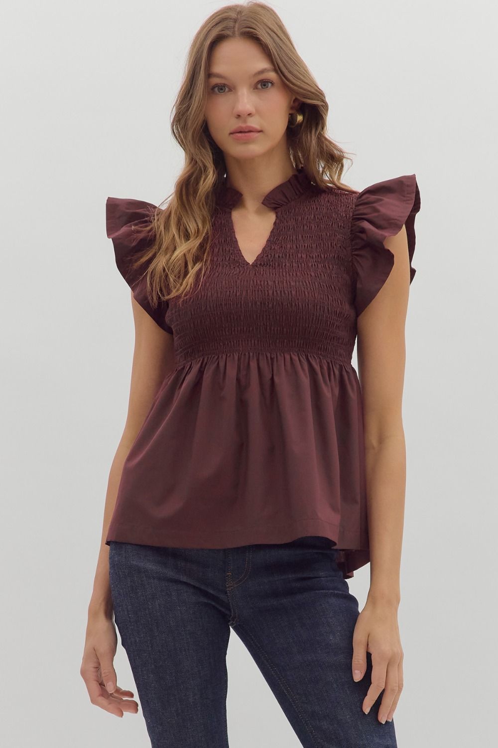 Rosewood Maroon Flutter Top