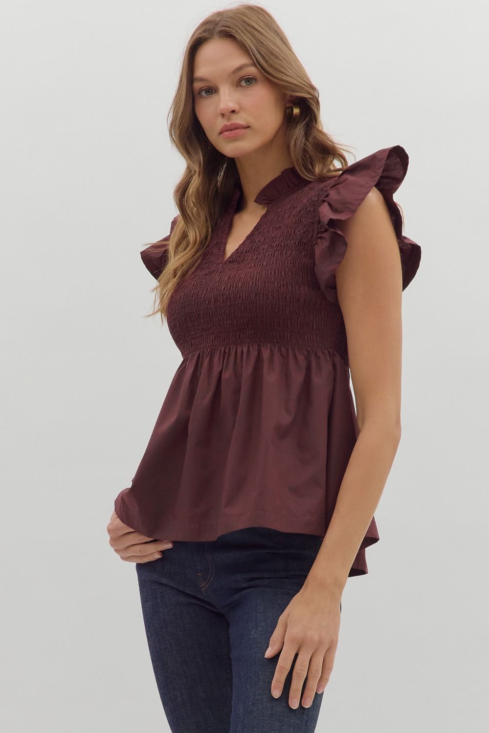 Rosewood Maroon Flutter Top