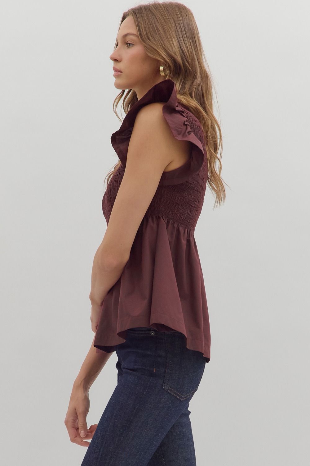 Rosewood Maroon Flutter Top