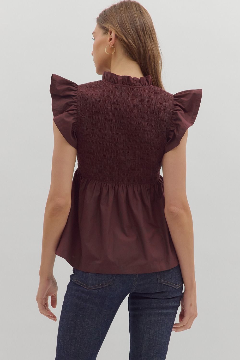 Rosewood Maroon Flutter Top