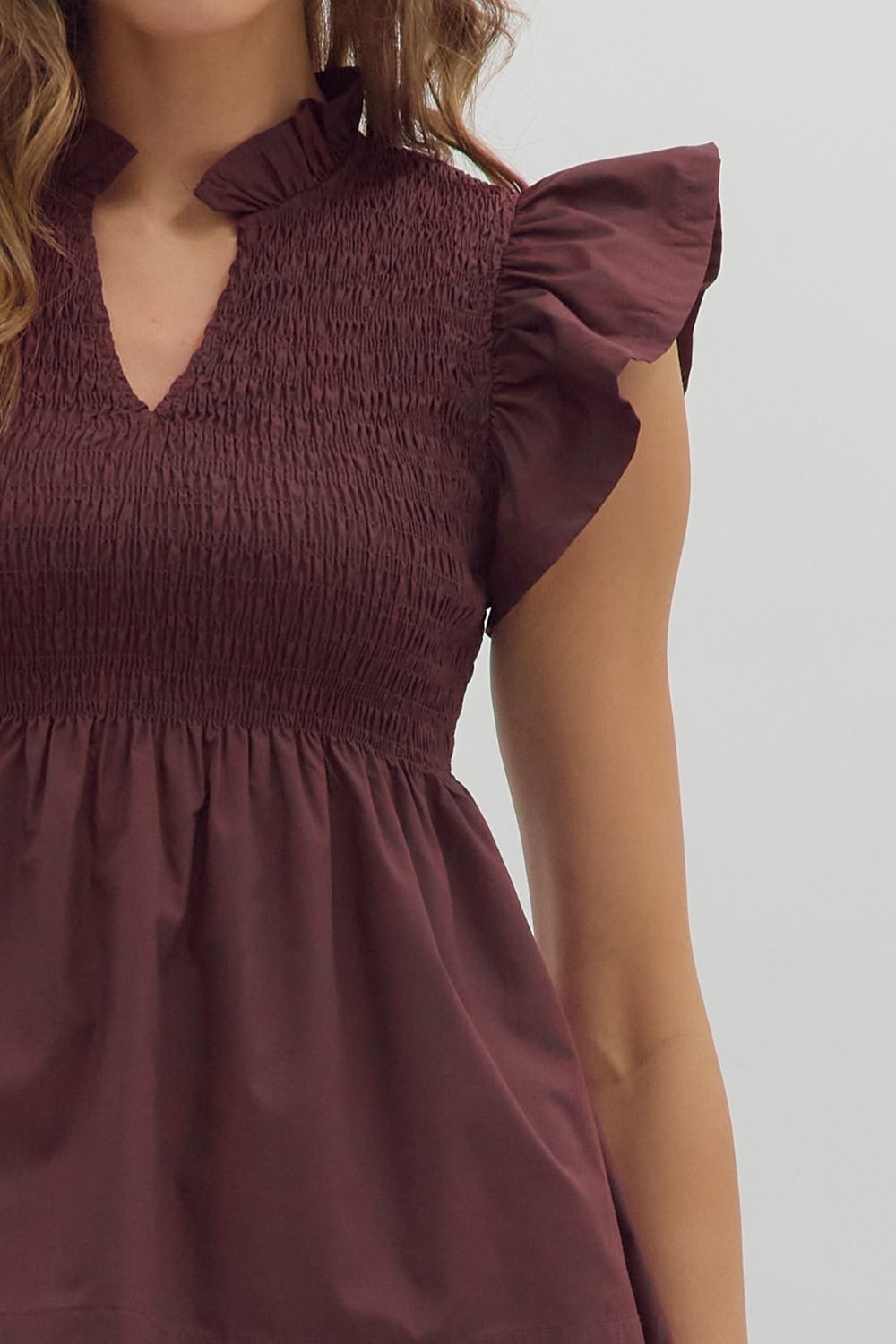 Rosewood Maroon Flutter Top