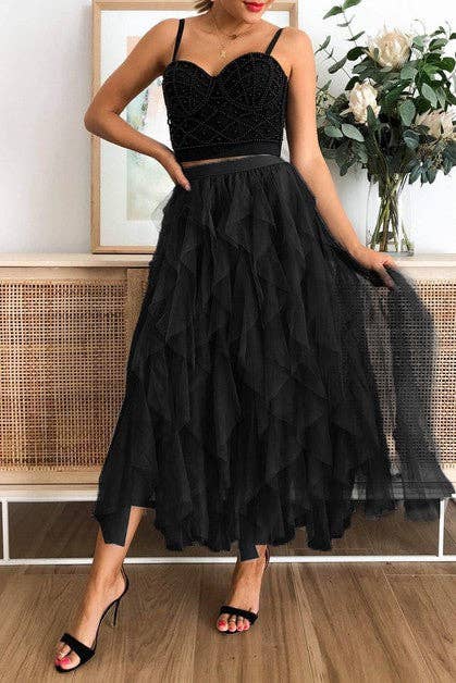 A-line Long Tulle Skirts: BLACK / M